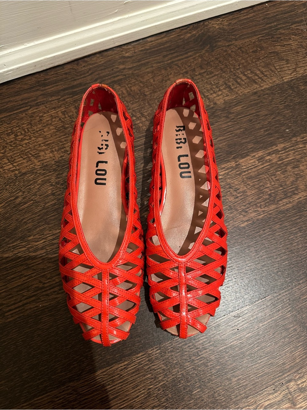 Orange Woven Leather Flats